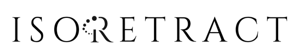 The word 'ISORETRACT' is printed in black serif lettering on a white background, with the letter O stylized as a dotted circle.
